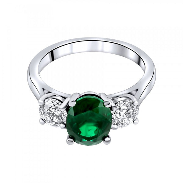 Platinum 2.07ct emerald & 1.00ct diamond 3 stone ring