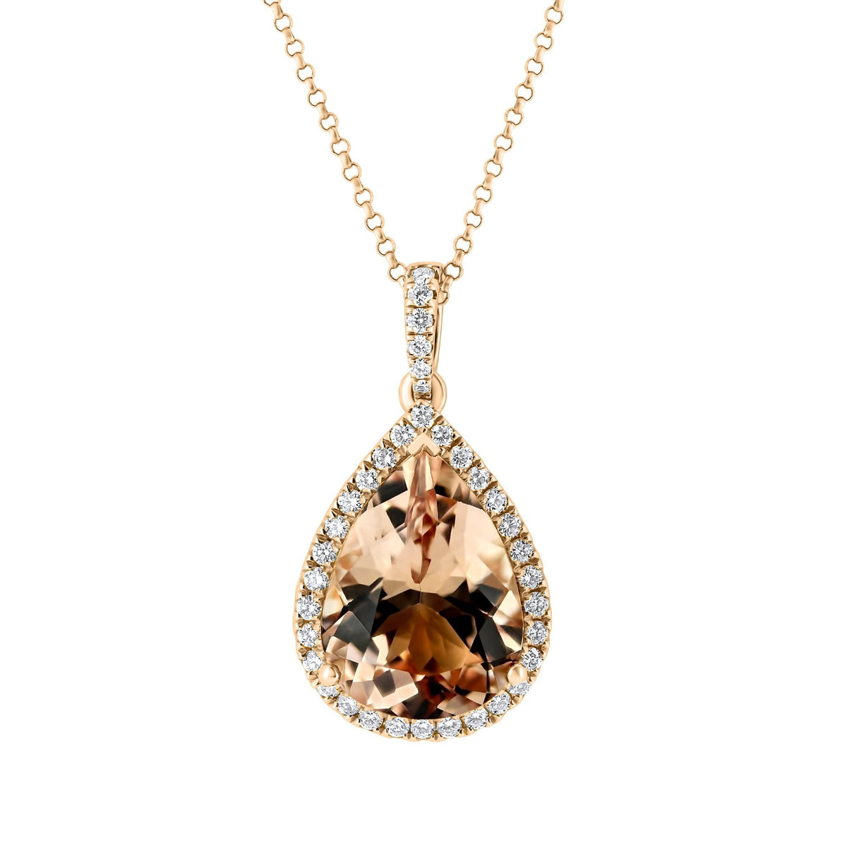 18ct rose gold 7.00ct morganite & 0.41ct diamond pendant