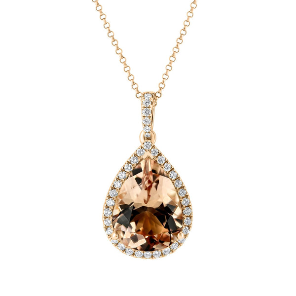 18ct rose gold 7.00ct morganite & 0.41ct diamond pendant