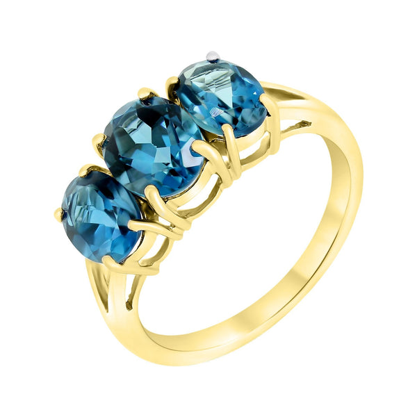 9ct yellow gold 3.40ct London blue topaz graduated 3 stone ring