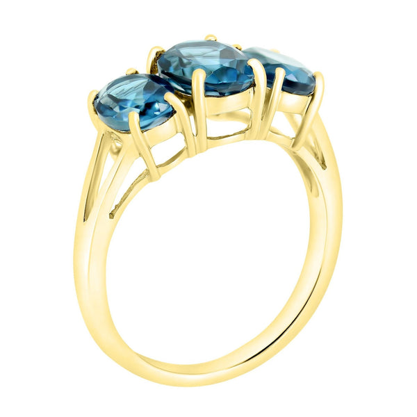 9ct yellow gold 3.40ct London blue topaz graduated 3 stone ring