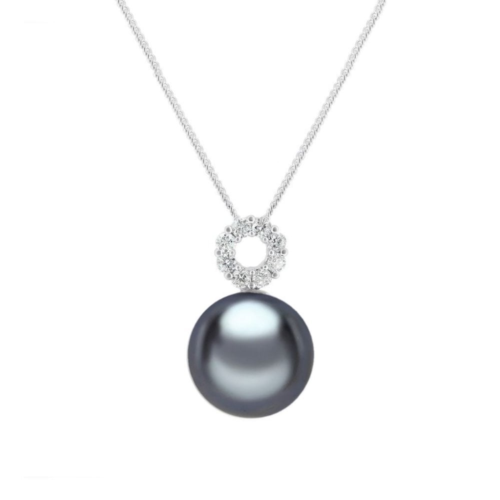 18ct white gold 11mm Tahitian pearl & 0.17ct diamond pendant