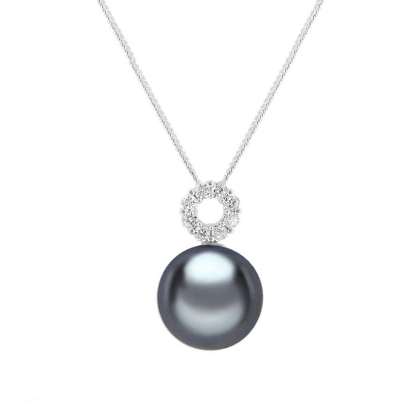 18ct white gold 11mm Tahitian pearl & 0.17ct diamond pendant