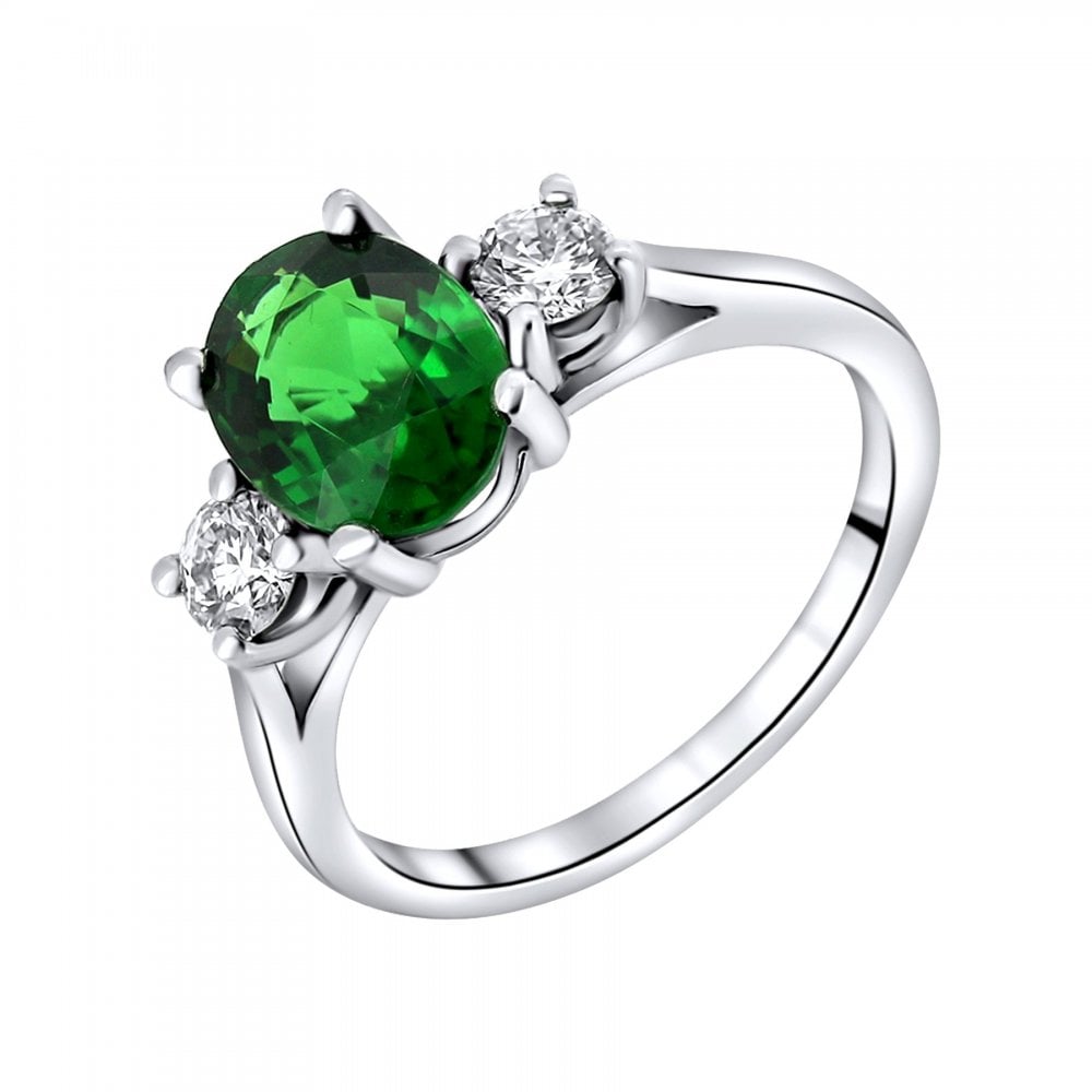 Platinum 2.17ct chrome tourmaline & 0.40ct diamond 3 stone ring