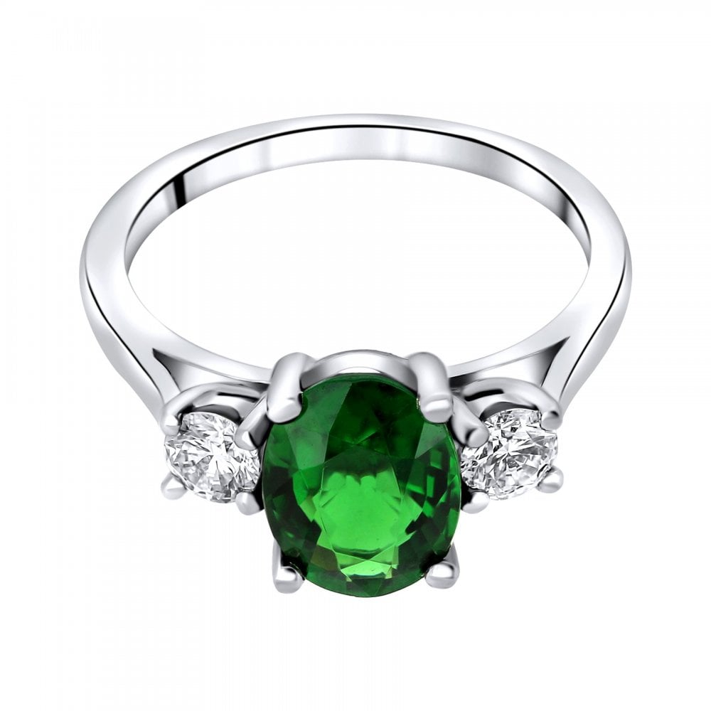 Platinum 2.17ct chrome tourmaline & 0.40ct diamond 3 stone ring