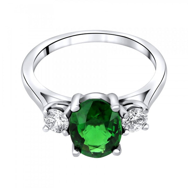 Platinum 2.17ct chrome tourmaline & 0.40ct diamond 3 stone ring