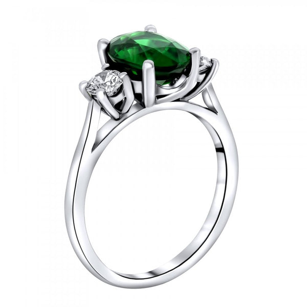 Platinum 2.17ct chrome tourmaline & 0.40ct diamond 3 stone ring