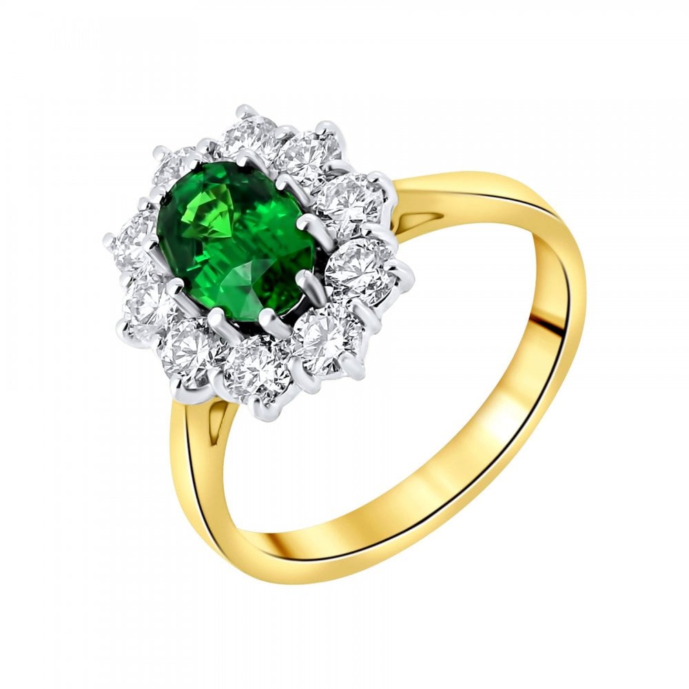 18ct yellow gold 1.55ct tsavorite garnet & 1.08ct diamond ring
