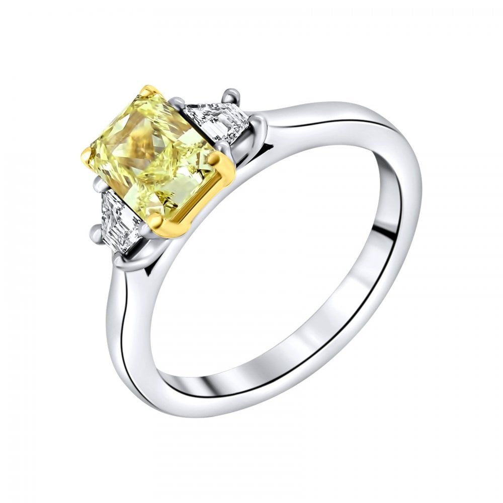 Platinum 1.35ct fancy yellow VS2 GIA & 0.23ct diamond ring
