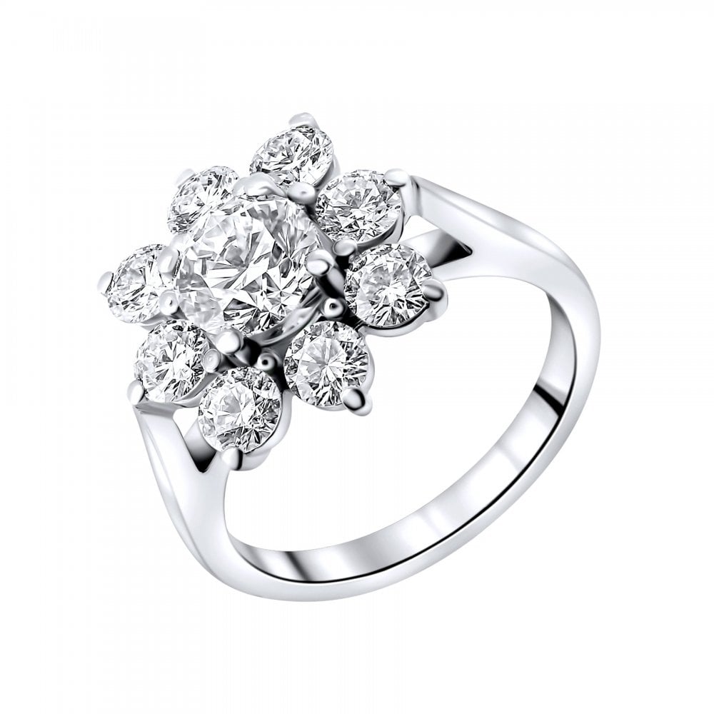 Platinum 1.02ct D VS2 EGL & 1.37ct round diamond cluster ring