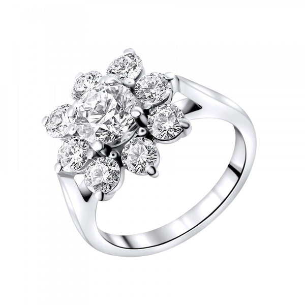 Platinum 1.02ct D VS2 EGL & 1.37ct round diamond cluster ring