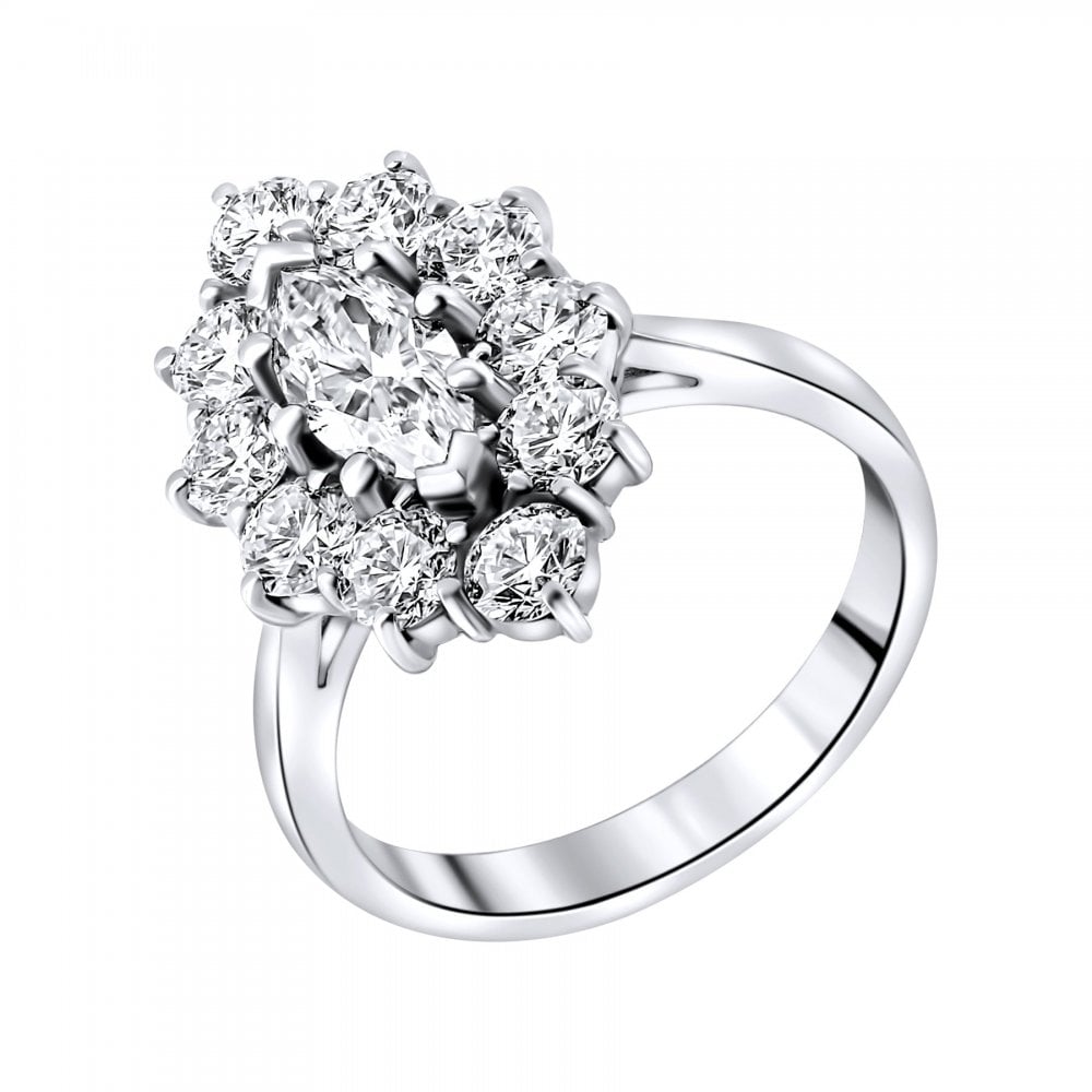 Platinum 2.23ct D VS2 GIA marquise cut diamond cluster ring