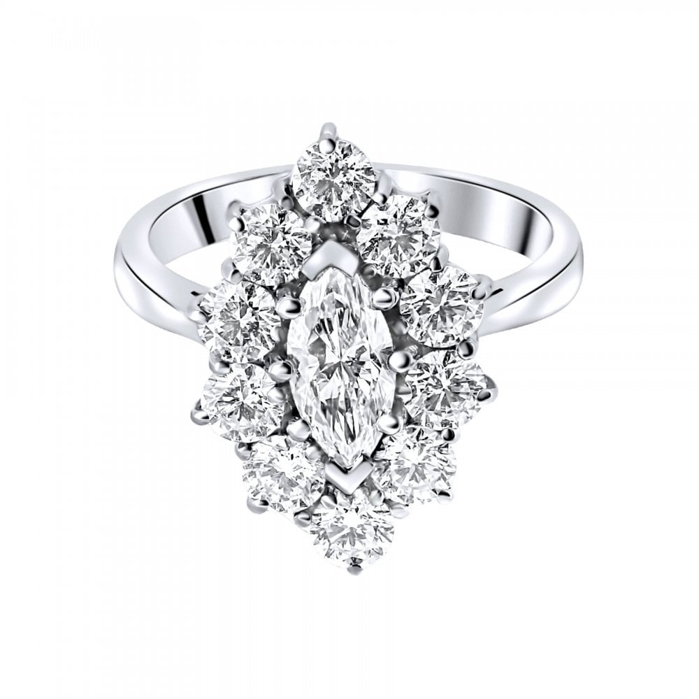 Platinum 2.23ct D VS2 GIA marquise cut diamond cluster ring