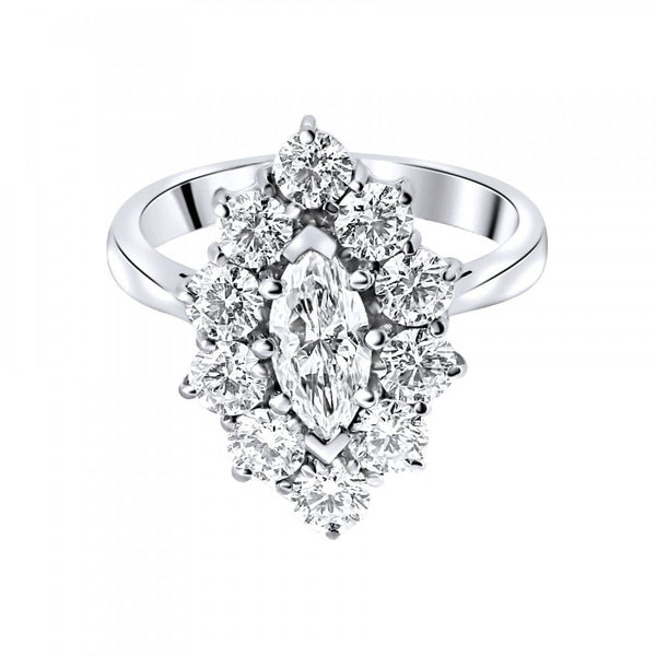 Platinum 2.23ct D VS2 GIA marquise cut diamond cluster ring