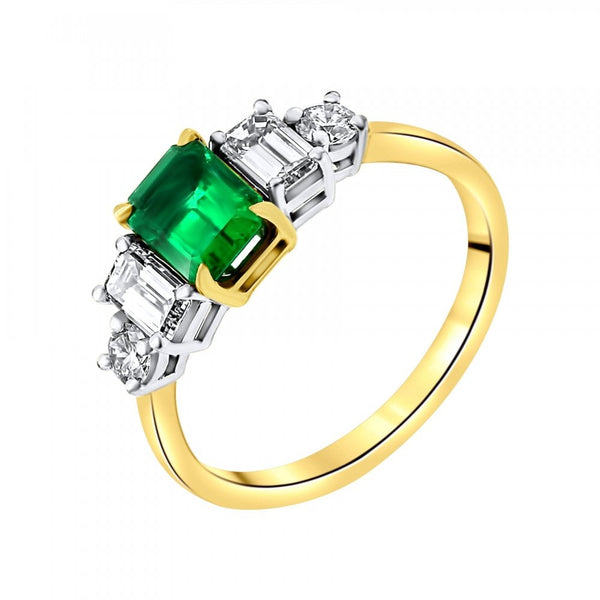 18ct yellow gold 0.91ct emerald & 0.84ct diamond 5 stone ring