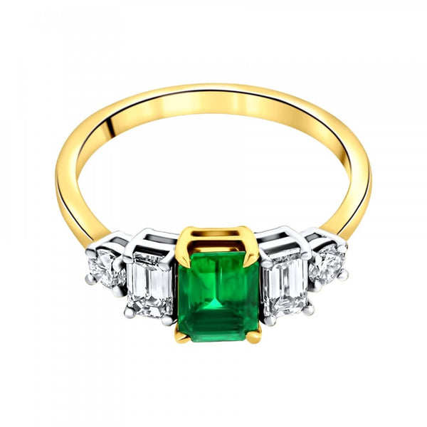18ct yellow gold 0.91ct emerald & 0.84ct diamond 5 stone ring
