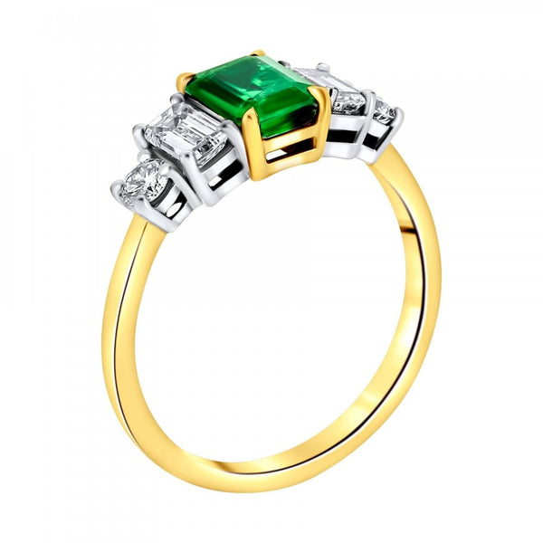 18ct yellow gold 0.91ct emerald & 0.84ct diamond 5 stone ring