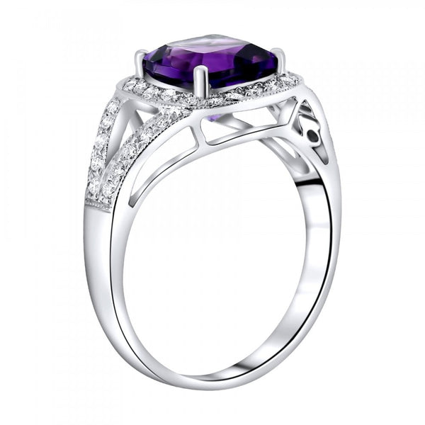 18ct white gold 2.07ct amethyst & 0.45ct diamond cluster ring