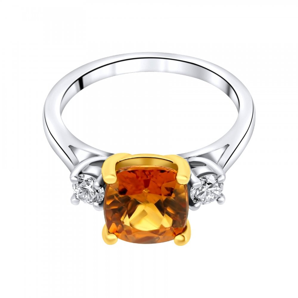 Platinum 3.37ct manderin garnet & 0.29ct diamond 3 stone ring