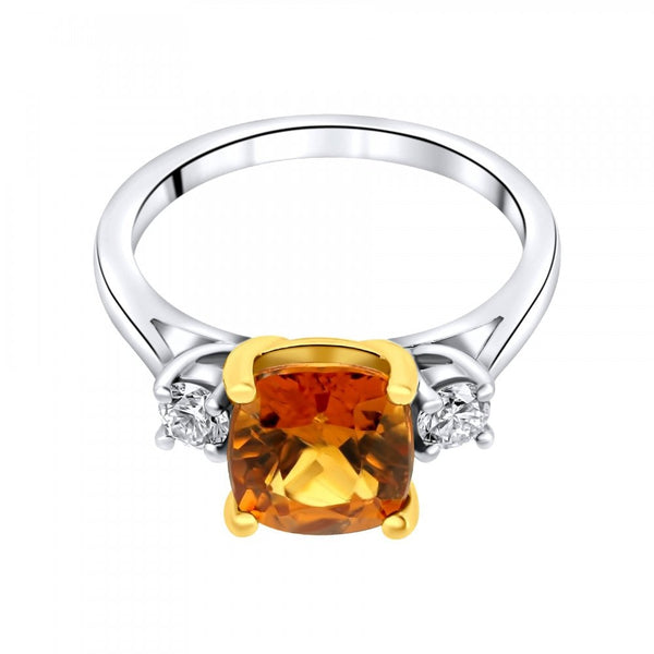 Platinum 3.37ct manderin garnet & 0.29ct diamond 3 stone ring