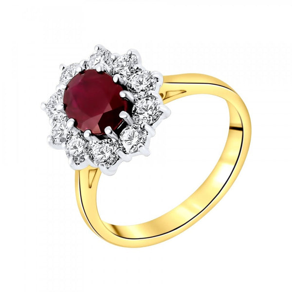 18ct yellow gold 1.53ct ruby & 1.09ct diamond cluster ring