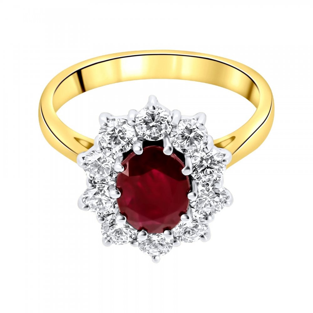 18ct yellow gold 1.53ct ruby & 1.09ct diamond cluster ring