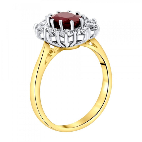 18ct yellow gold 1.53ct ruby & 1.09ct diamond cluster ring