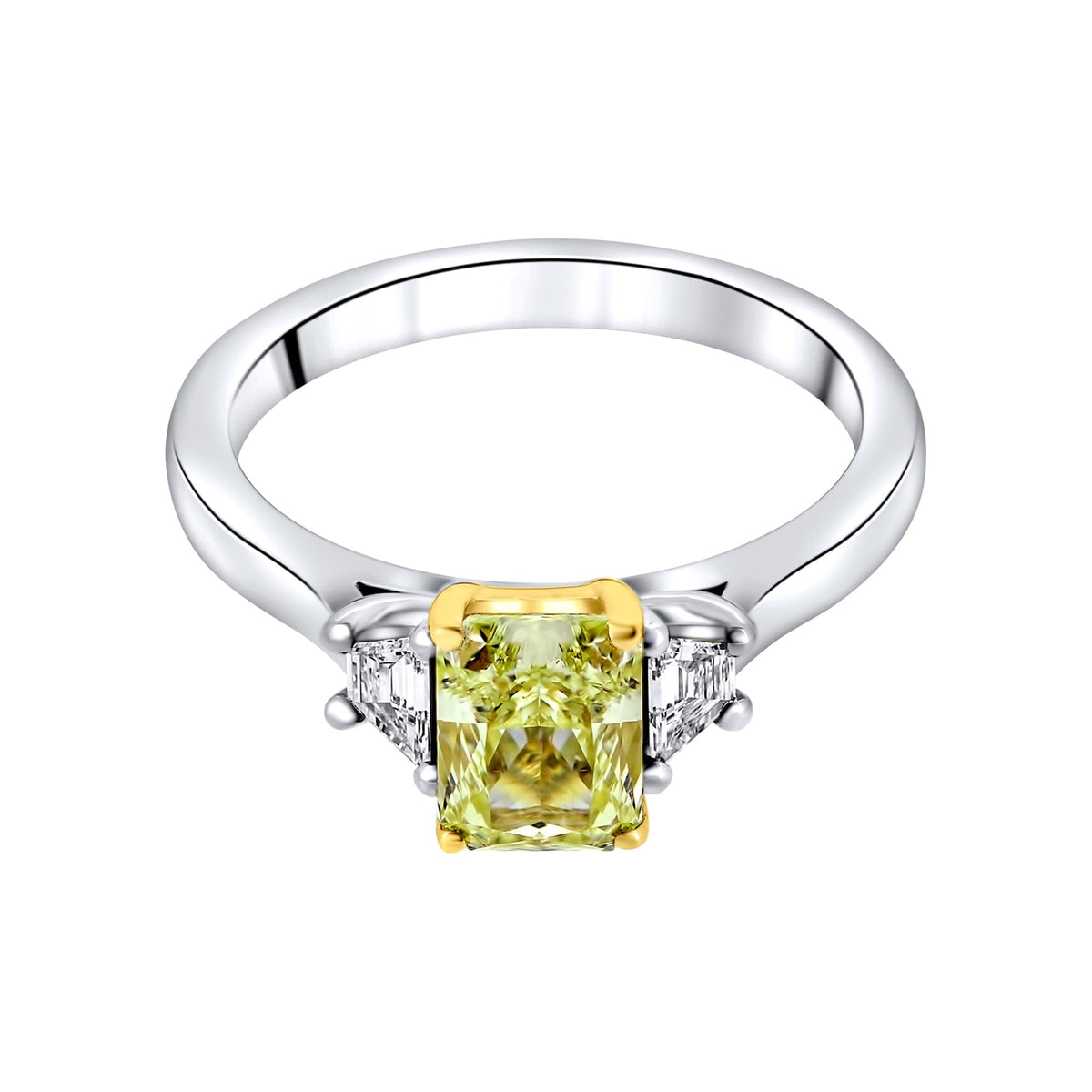 Platinum 1.35ct fancy yellow VS2 GIA & 0.23ct diamond ring