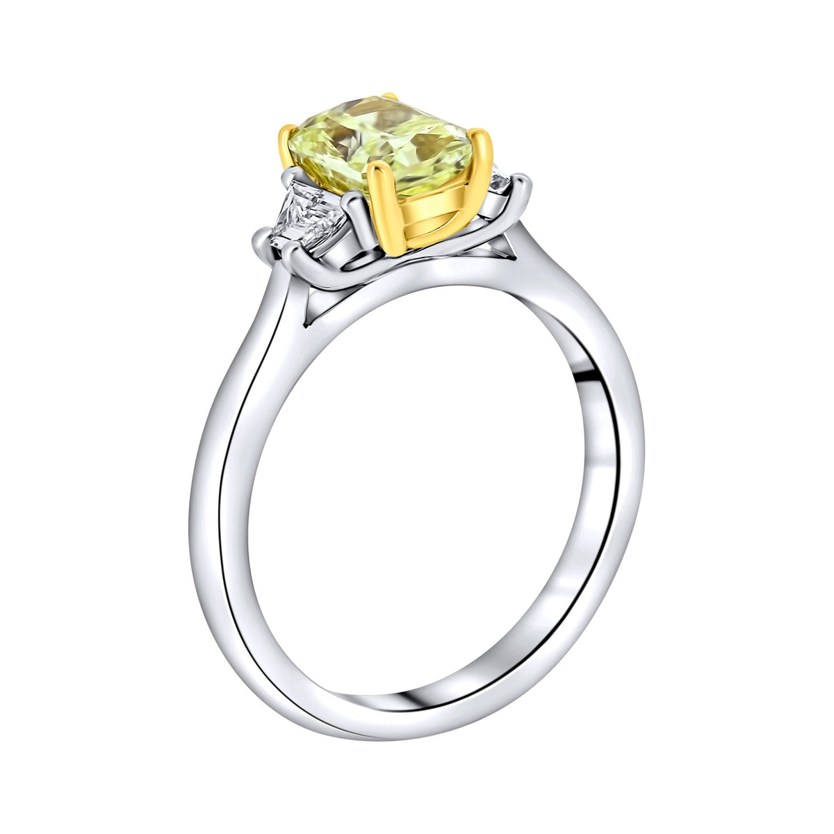 Platinum 1.35ct fancy yellow VS2 GIA & 0.23ct diamond ring