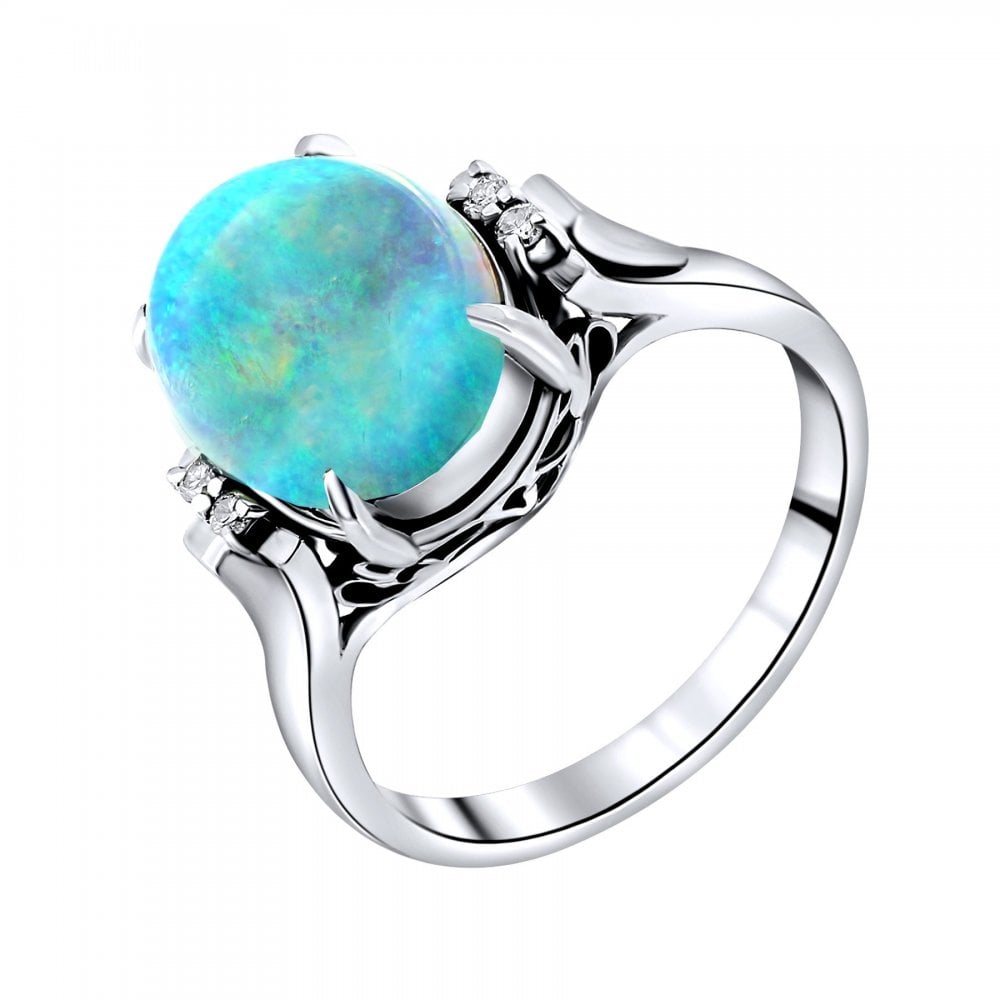 Platinum 2.76ct natural opal & 0.22ct diamond ring