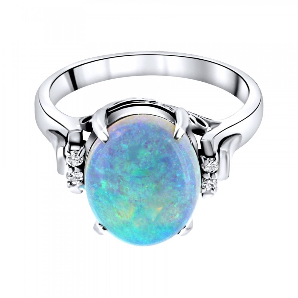 Platinum 2.76ct natural opal & 0.22ct diamond ring
