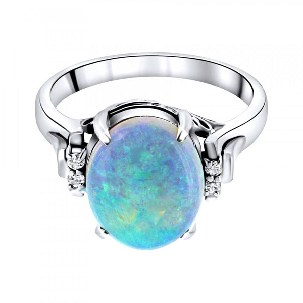 Platinum 2.76ct natural opal & 0.22ct diamond ring