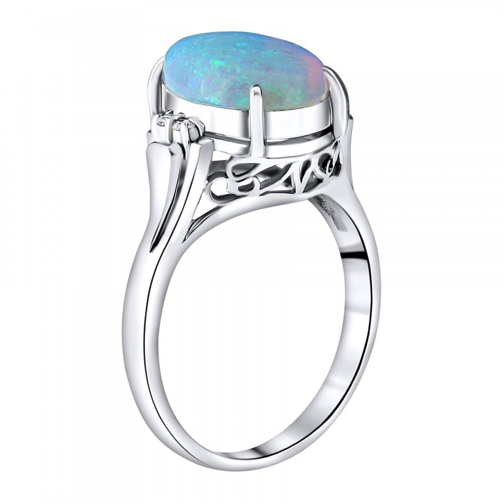 Platinum 2.76ct natural opal & 0.22ct diamond ring
