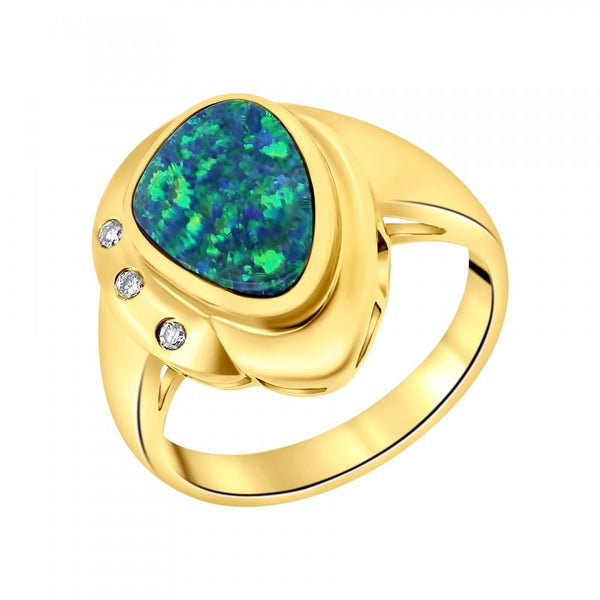 18ct yellow gold 1.70ct opal doublet & 0.05ct diamond ring