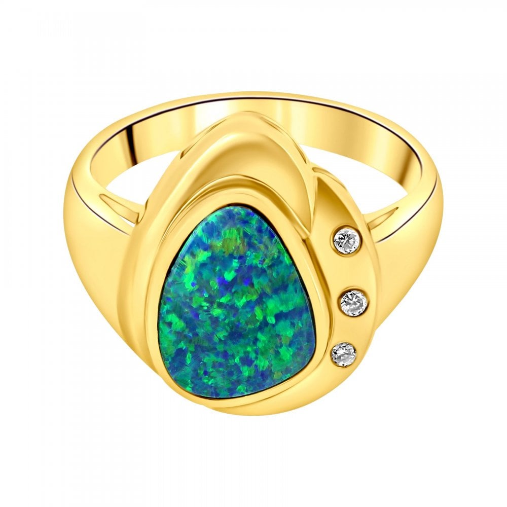 18ct yellow gold 1.70ct opal doublet & 0.05ct diamond ring