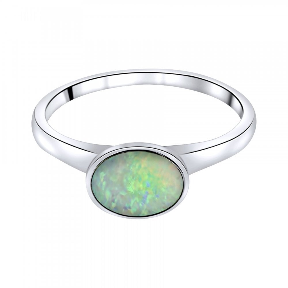 14ct white gold 0.46ct natural opal diamond ring
