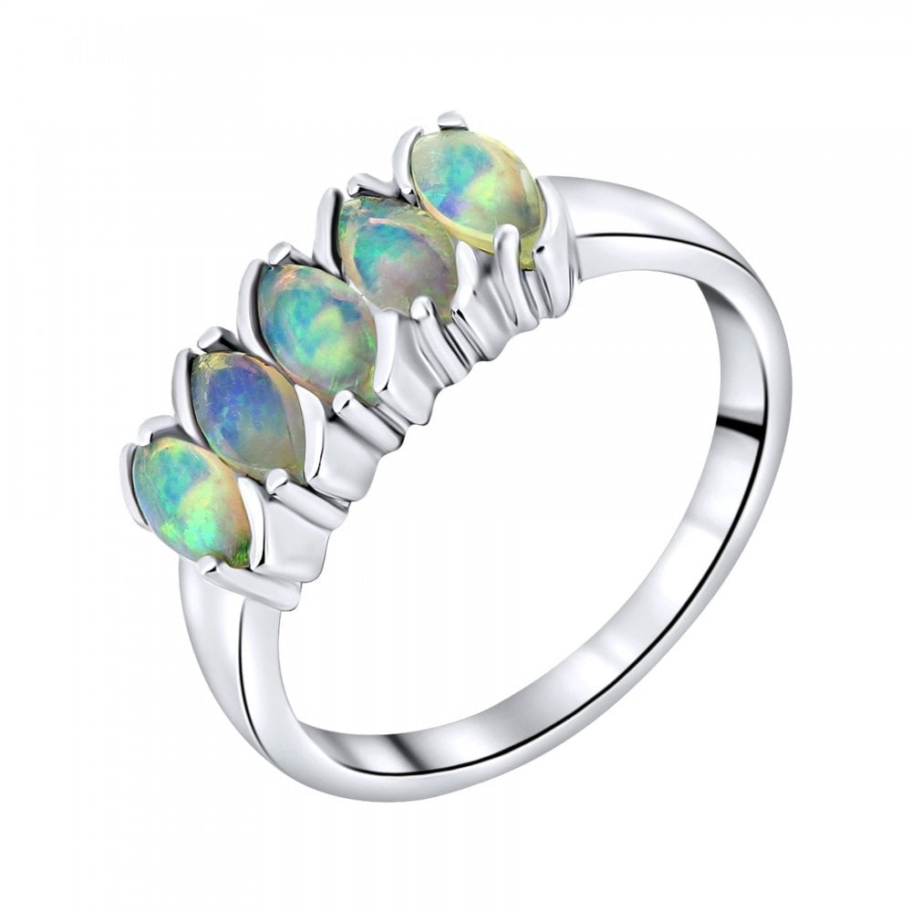 18ct white gold 0.87ct natural opal 5 stone ring