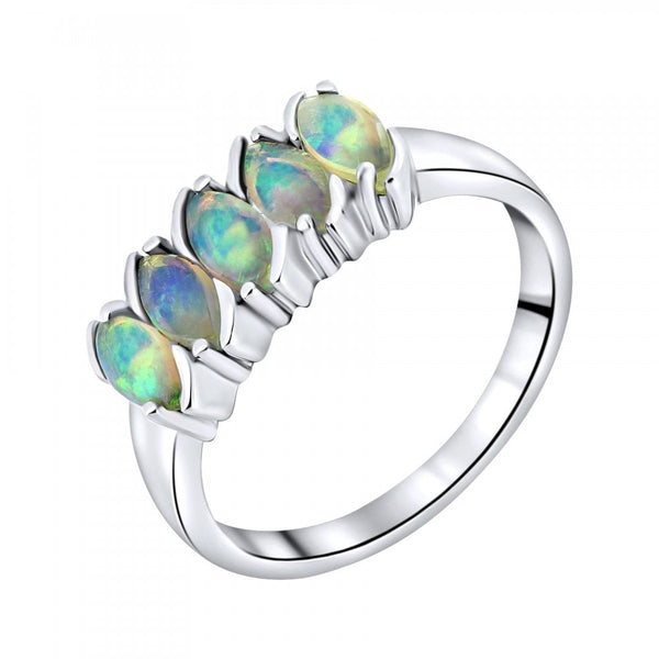 18ct white gold 0.87ct natural opal 5 stone ring