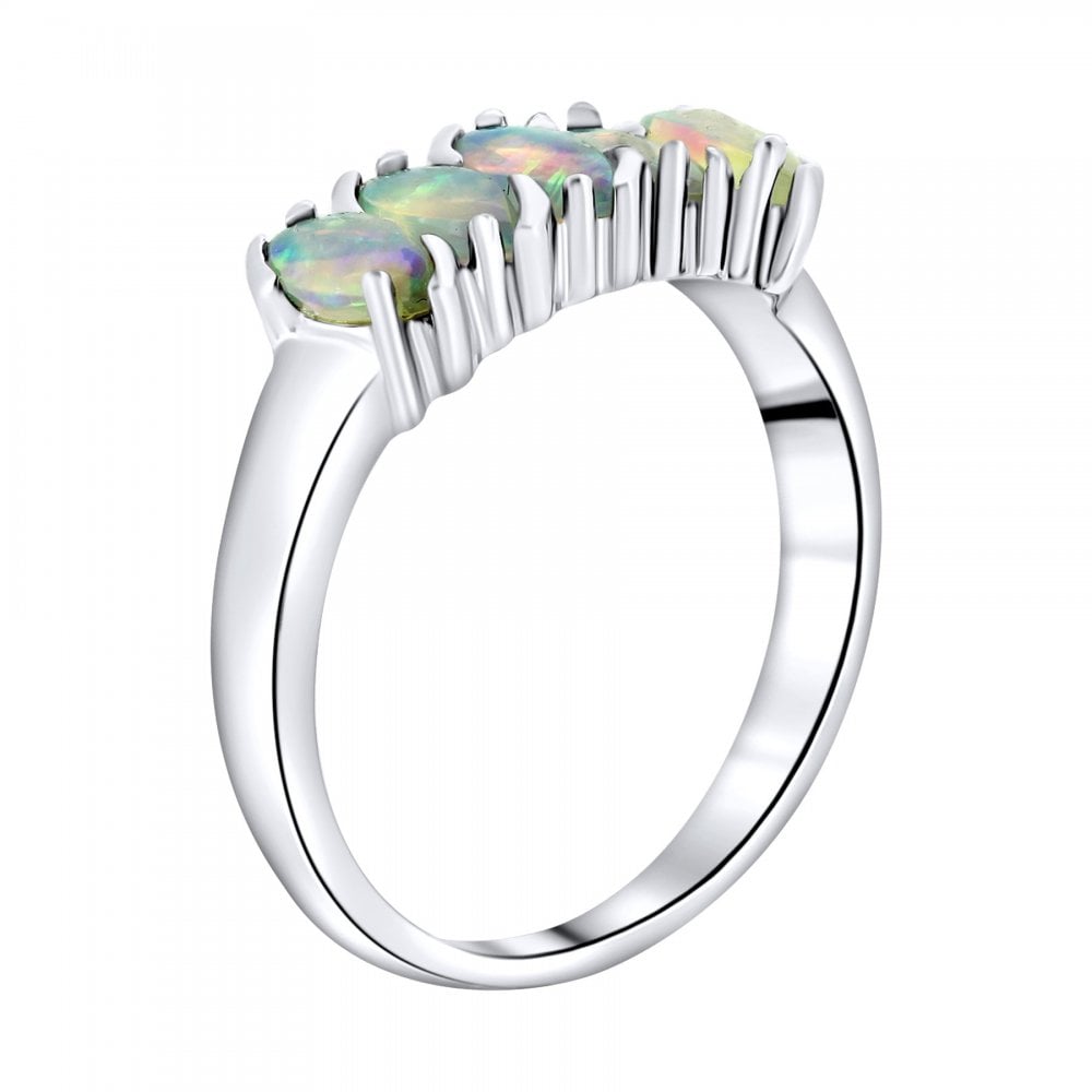 18ct white gold 0.87ct natural opal 5 stone ring