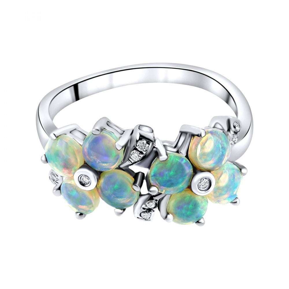 18ct white gold 1.17ct natural opal & 0.05ct diamond ring