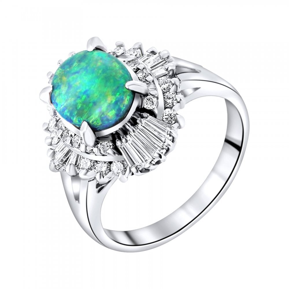 Platinum 1.18ct natural opal & 0.60ct diamond ring