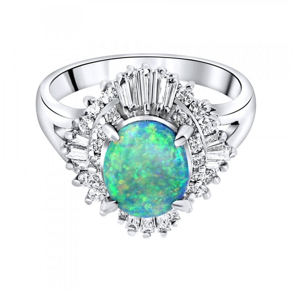 Platinum 1.18ct natural opal & 0.60ct diamond ring
