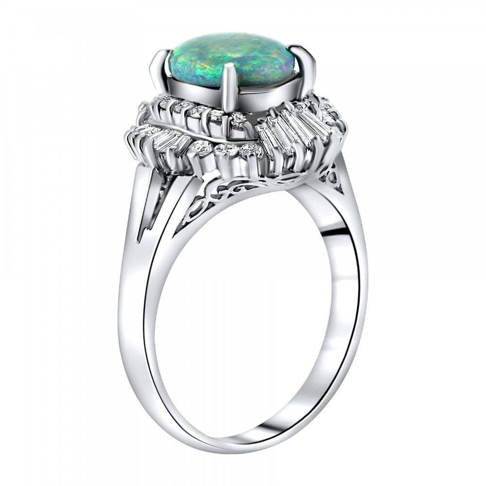 Platinum 1.18ct natural opal & 0.60ct diamond ring