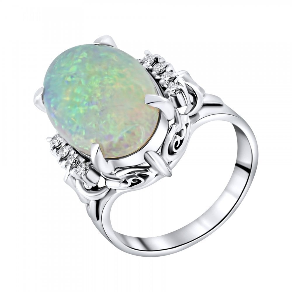 Platinum 4.43ct natural opal & 0.08ct diamond ring