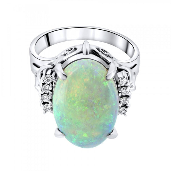Platinum 4.43ct natural opal & 0.08ct diamond ring