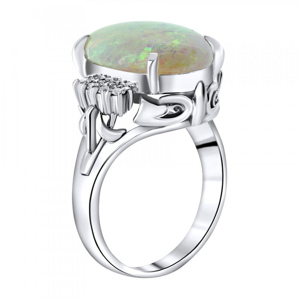 Platinum 4.43ct natural opal & 0.08ct diamond ring