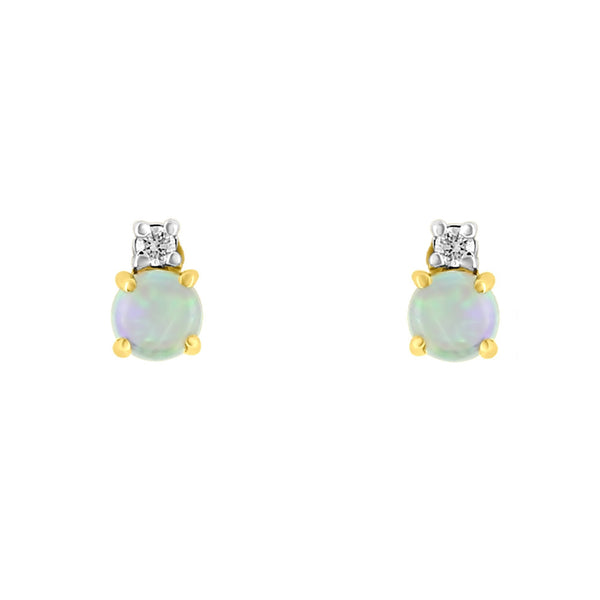 14ct yellow gold 0.26ct natural opal & 0.04ct diamond earrings