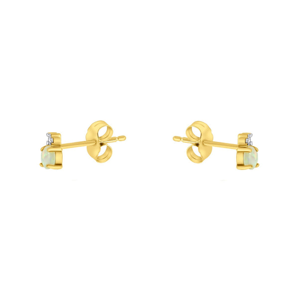 14ct yellow gold 0.26ct natural opal & 0.04ct diamond earrings