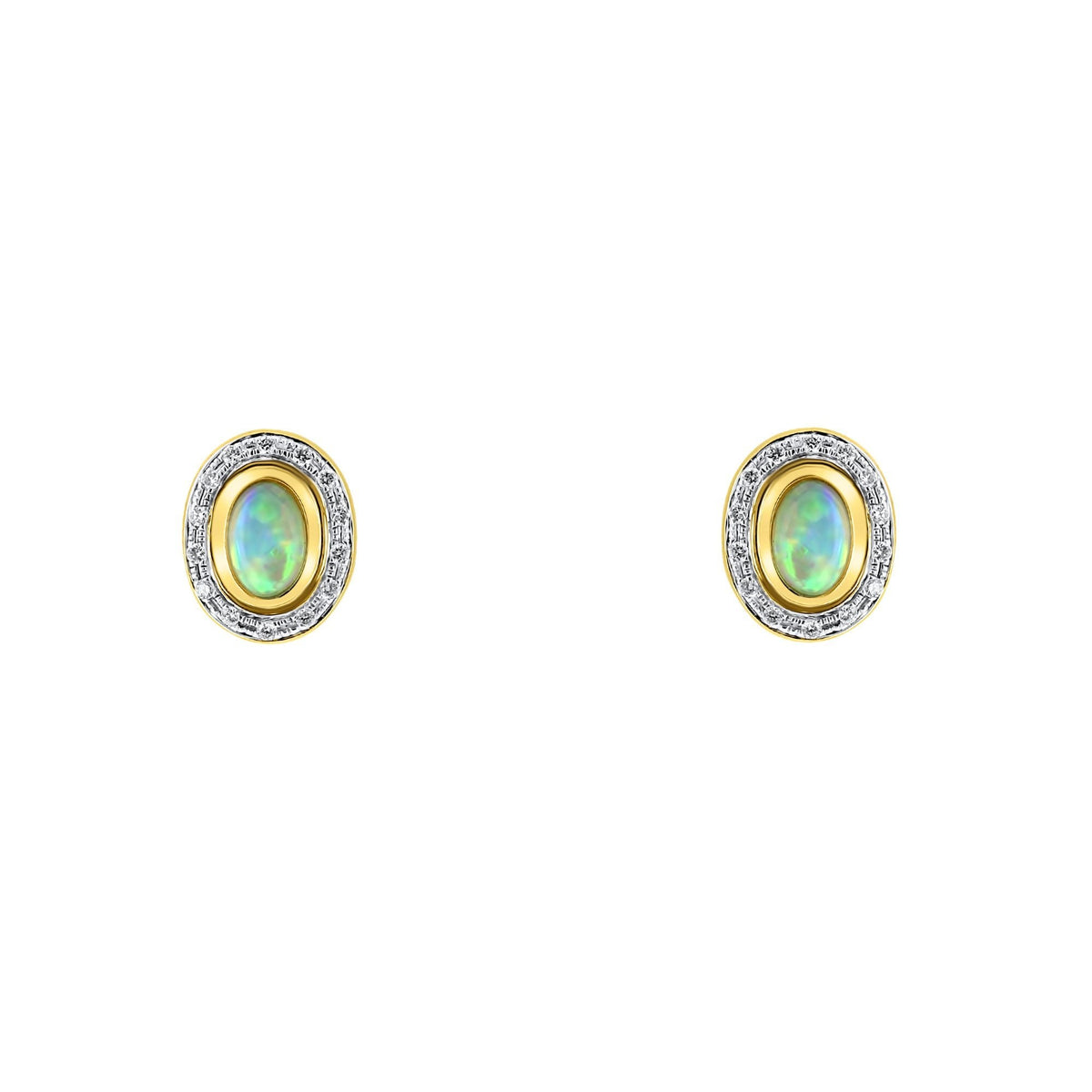 14ct yellow gold 0.60ct natural opal & 0.15ct diamond earrings