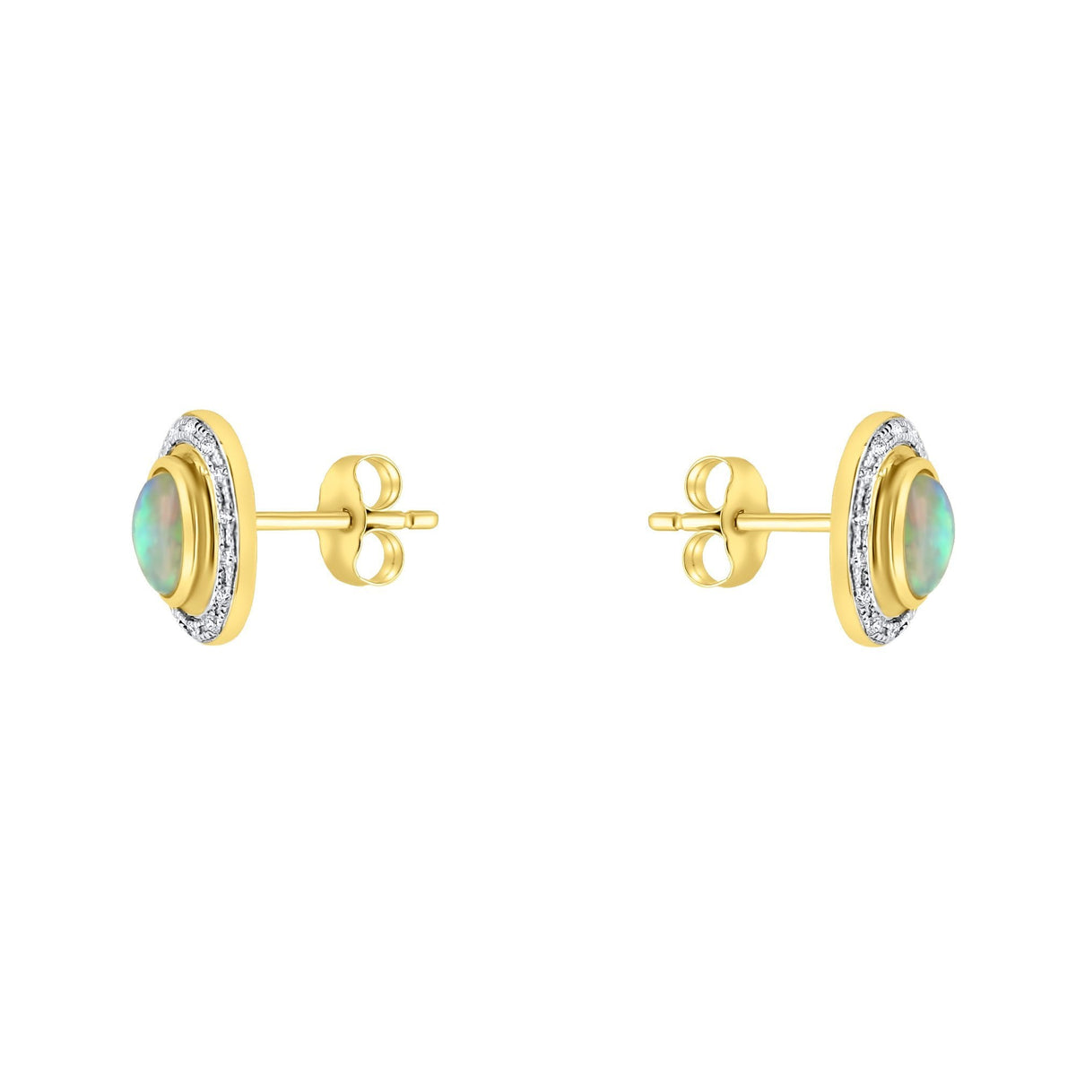 14ct yellow gold 0.60ct natural opal & 0.15ct diamond earrings